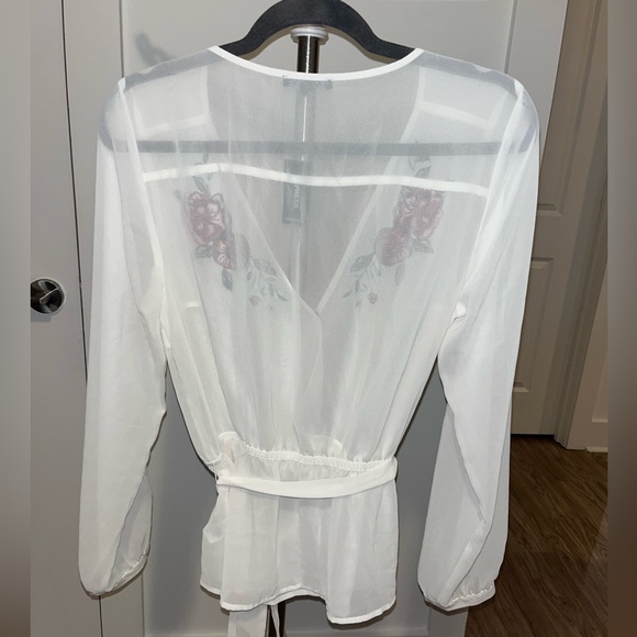 NWT Express Sheer Peplum Wrap Top - Picture 2 of 6